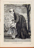 Original Old Antique Print London Almanack 1878 Morning Walk Mother & Child 19th
