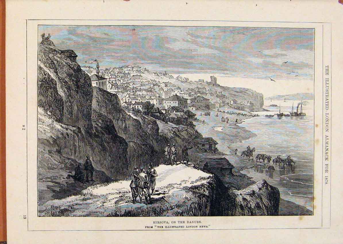 Original Old Antique Print London Almanack 1878 Hirsova On Danube River 19th