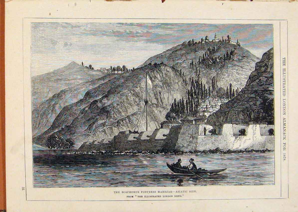 Old Antique Print London Almanack 1878 Boshorus Fortress Mahdjar Asiatic 19th