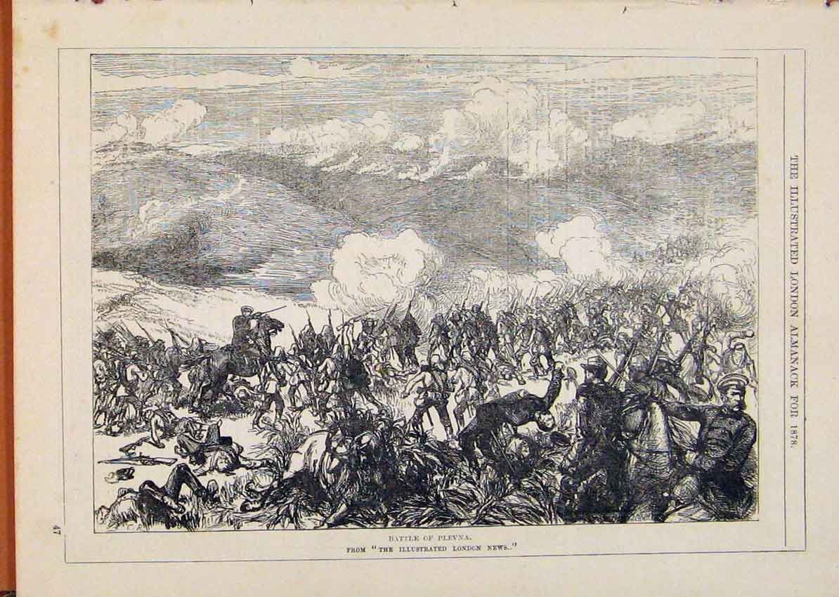 Original Old Antique Print London Almanack 1878 Battle Plevna 19th