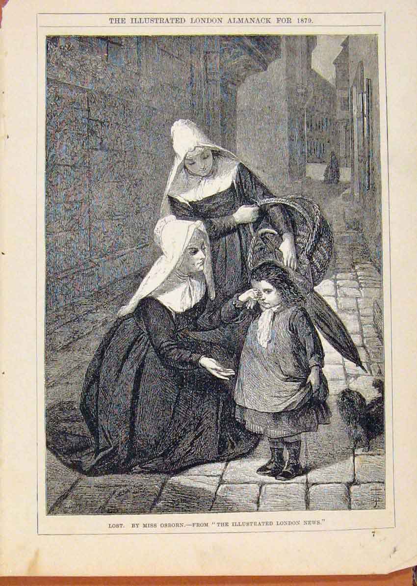 Original Old Antique Print London Almanack 1879 Lost Little Girl By Osborn 19th