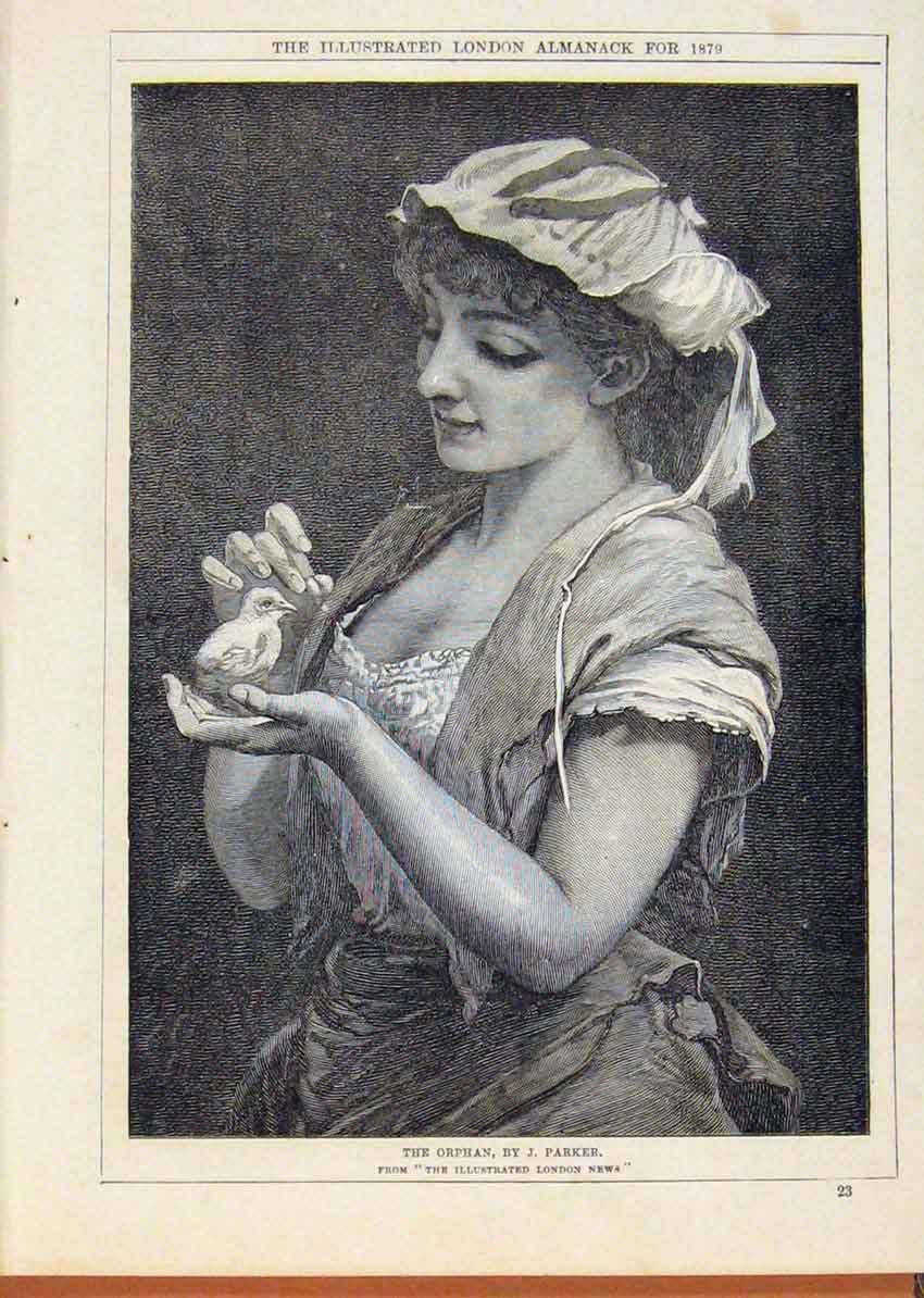 Original Old Antique Print London Almanack 1879 Orphan By Parker 19th