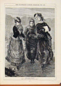 Original Old Antique Print London Almanack 1880 The First Lesson Three Ladies