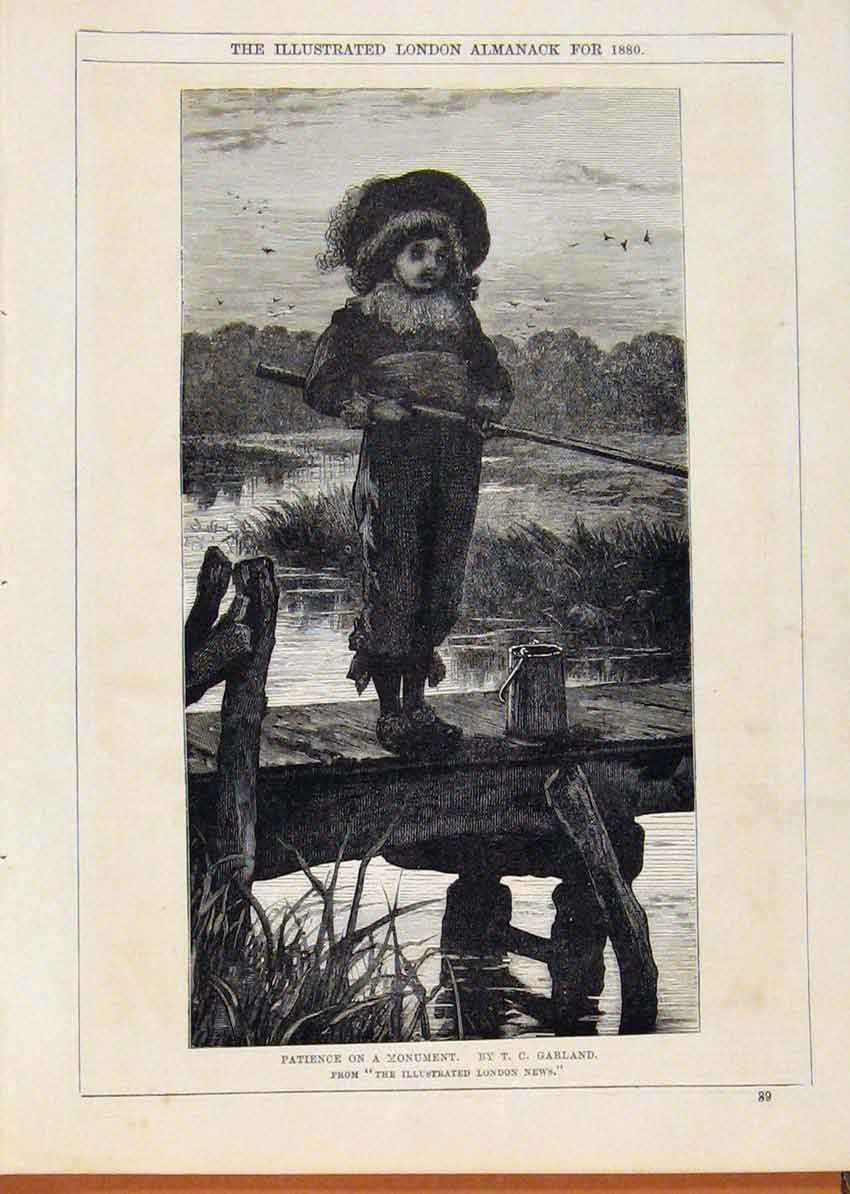 Original Old Antique Print London Almanack 1880 Patience Mounument Victorian
