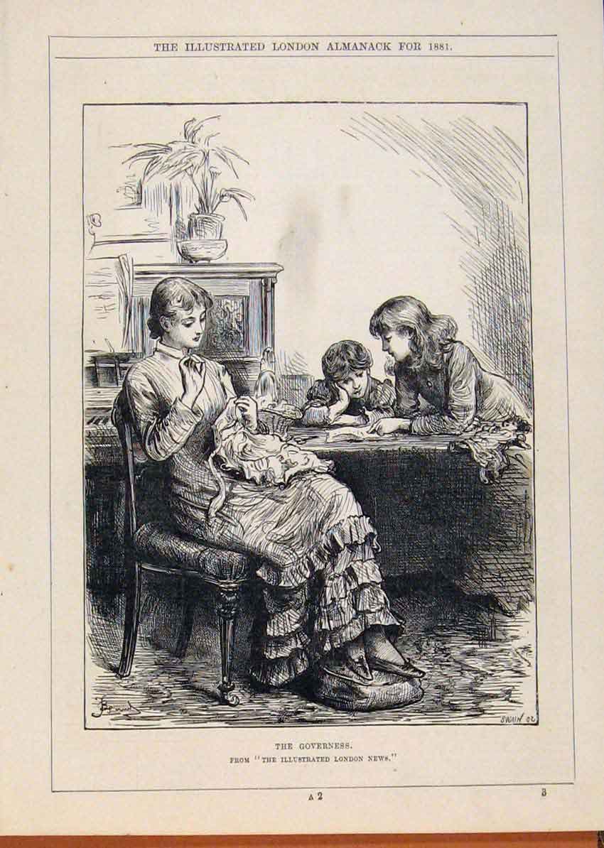 Original Old Antique Print London Almanack 1881 The Groverness 19th