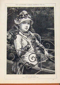 Original Old Antique Print London Almanack 1881 Down By The River Lady On Boat