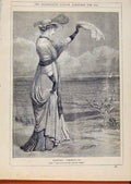 Original Old Antique Print London Almanack Farewell Lady Seeing Ship Sail 1882