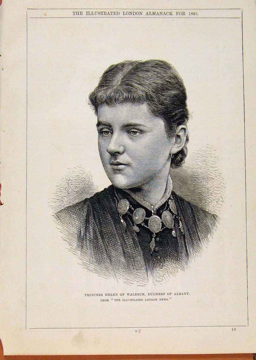 Original Old Antique Print London Almanack Princess Helen Waldeck Duchess Albany