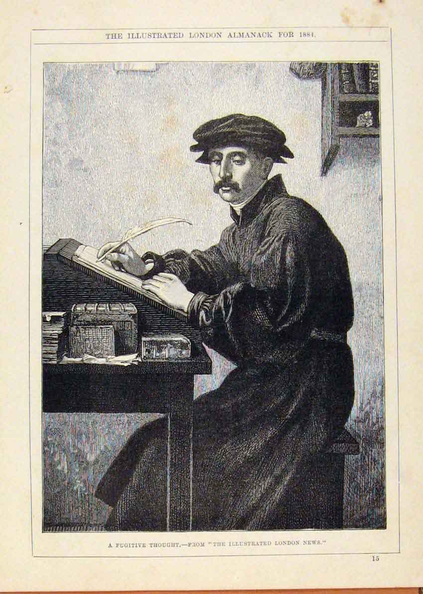 Original Old Antique Print London Almanack Fugitive Thought 1844 19th