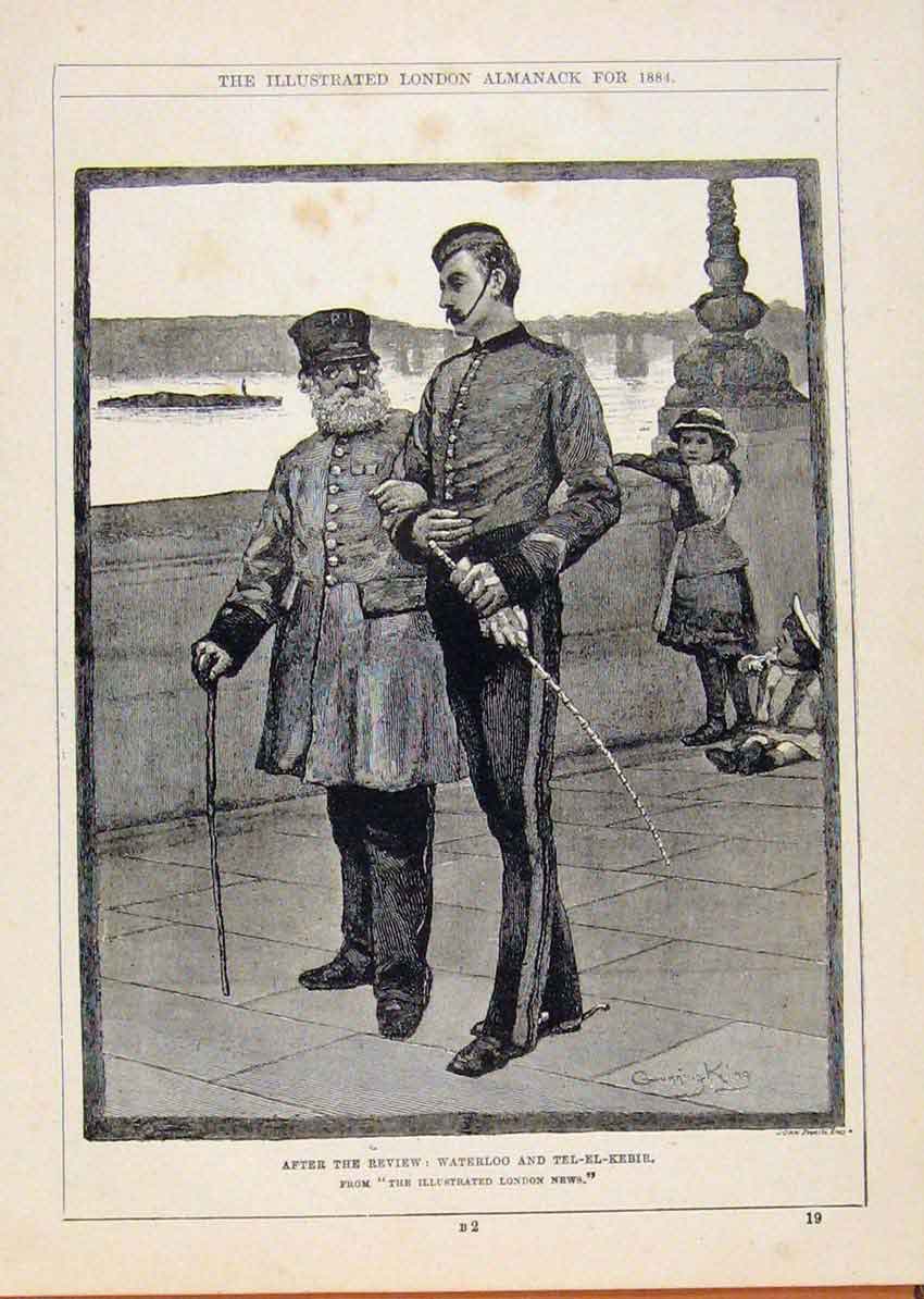 Old Antique Print London Almanack After Review Waterloo Tel El Kebir 1884 19th