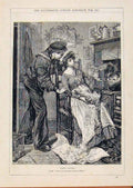 Original Old Antique Print London Almanack Forty Winks Lady Sleeping 1884 19th