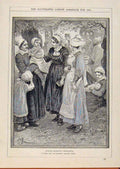Original Old Antique Print London Almanack Sunday Morning Honfleur 1885 19th