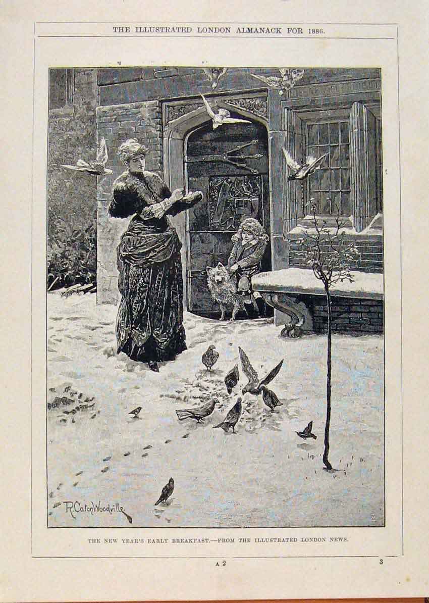 Original Old Antique Print London Almanack Early Breakfast 1886 19th