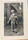 Original Old Antique Print London Almanack Sherbet Seller At Cairo Egypt 1886