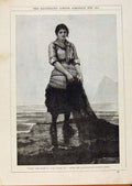 Original Old Antique Print London Almanack Fisher Lady Waiting On Tide 1886 Prit
