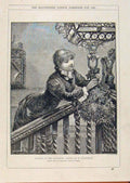 Original Old Antique Print London Almanack Mistletoe Hanging 1886 19th