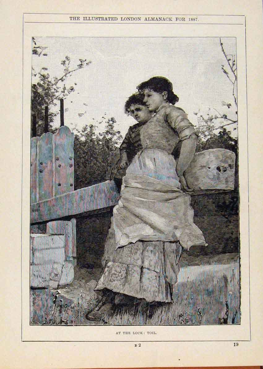 Original Old Antique Print London Almanack At The Lock Toil 1887 19th