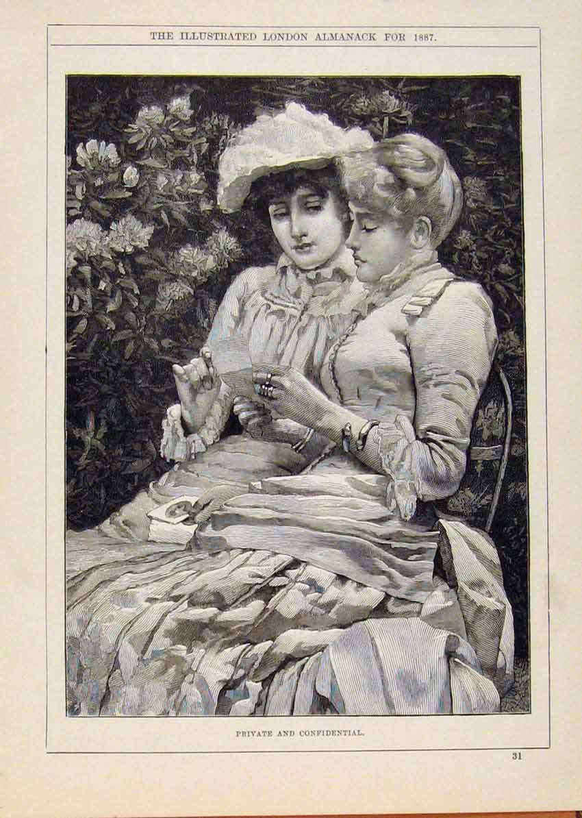 Original Old Antique Print London Almanack Private And Confidential Letter 1887