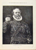Original Old Antique Print London Almanack Portrait Man Blessing The Queen 1889
