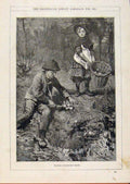 Original Old Antique Print London Almanack Where Primroses Grow Young Children