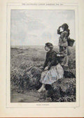 Original Old Antique Print London Almanack Mussel Gatherers 1890 19th