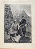 Original Old Antique Print London Almanack Skeye Corfters Grinding Corn 1890