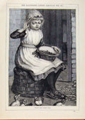 Original Old Antique Print London Almanack Ducks Green Peas And Girl 1891 19th