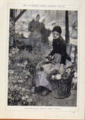 Original Old Antique Print London Almanack Flower Market Boulogne 1893 Victorian