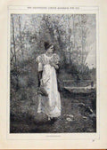 Original Old Antique Print London Almanack Expectation Lady Waiting 1893 19th