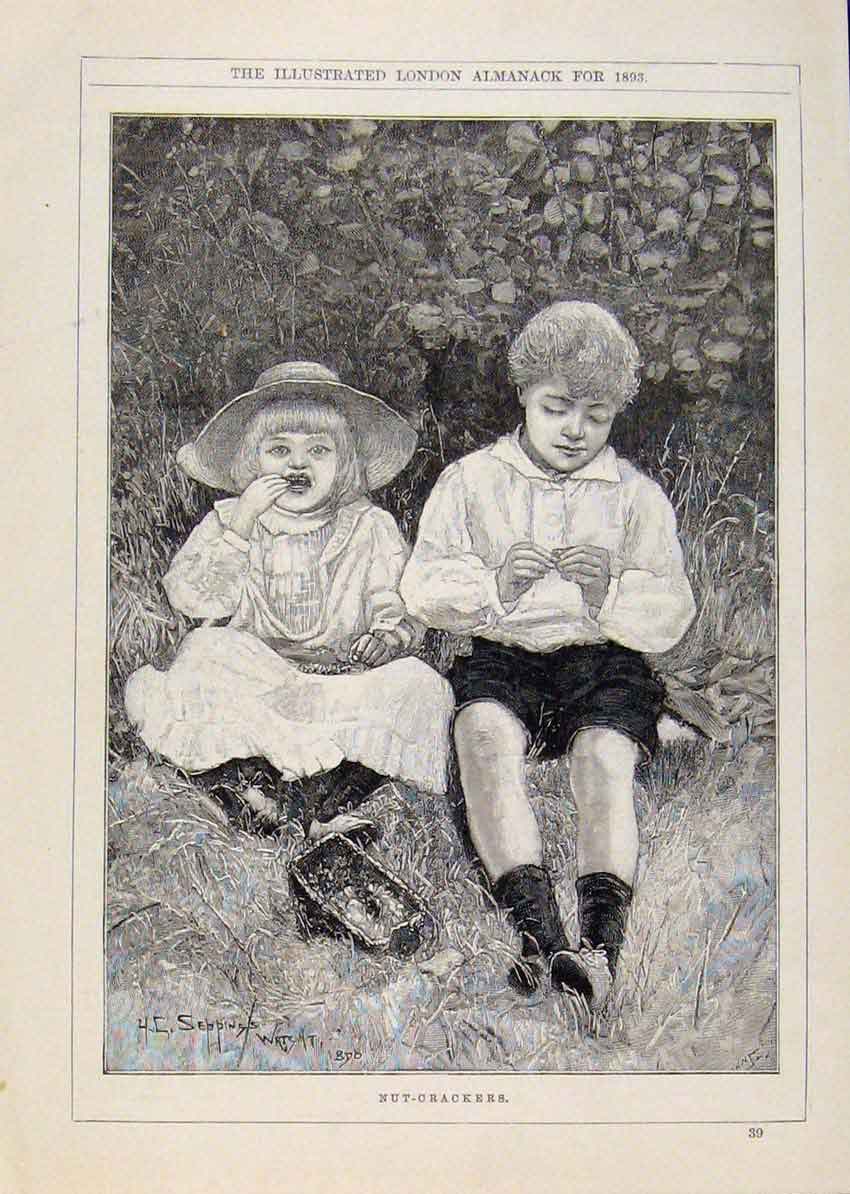 Original Old Antique Print London Almanack Lady Golfer 1893 19th
