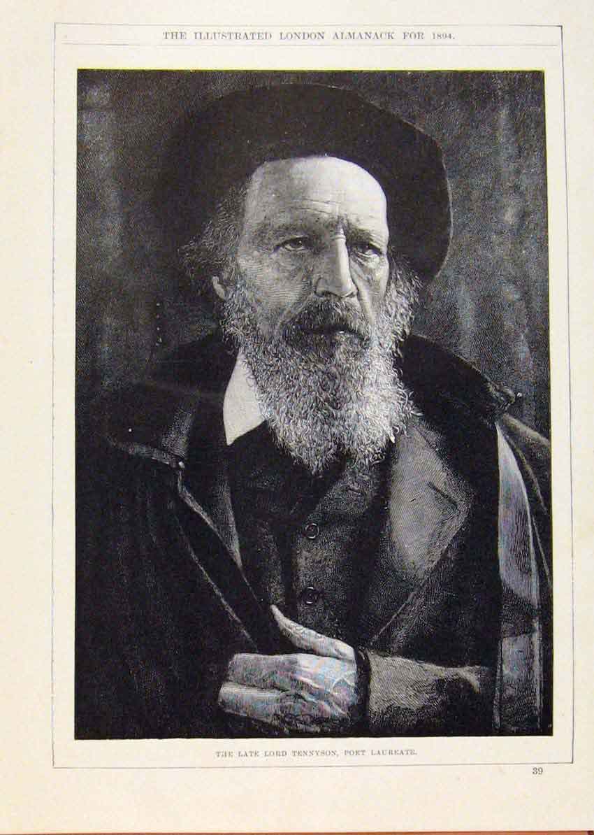 Original Old Antique Print London Almanack Late Lord Tennyson Poet Laureate