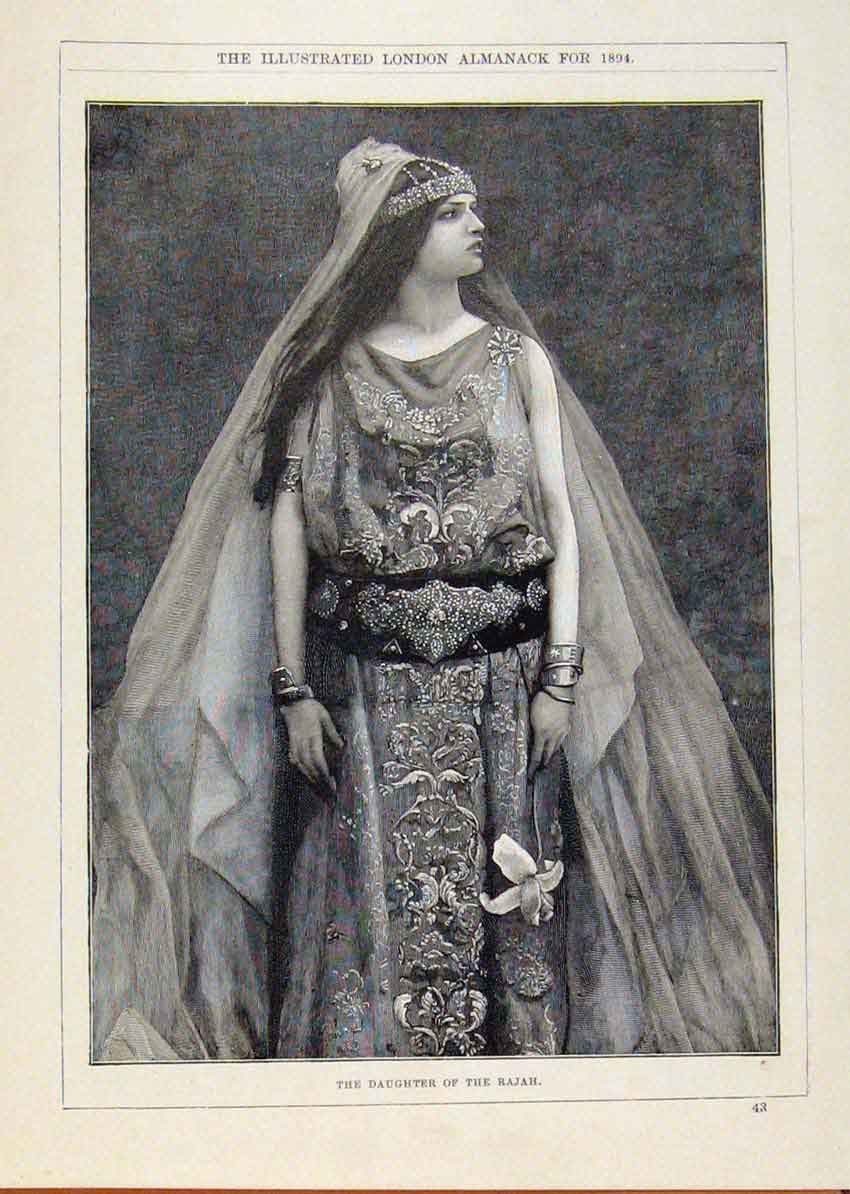 Original Old Antique Print London Almanack Daughter Rajah 1894 19th