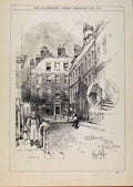Original Old Antique Print London Almanack Dr Hohnsons House 1895 19th