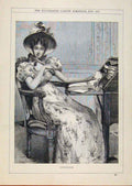Original Old Antique Print London Almanack Puxxled Lady 1895 19th