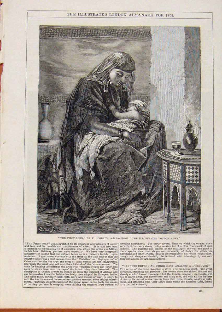 Original Old Antique Print London Almanack First Horn By Goodall 1864 Victorian