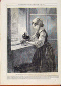 Original Old Antique Print London Almanack Cottage Window By Boughton 1864 19th