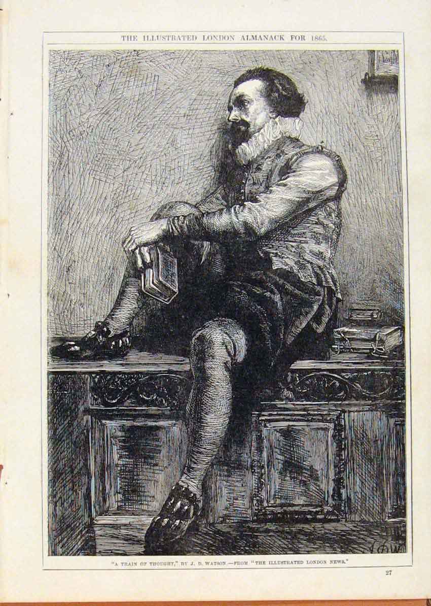 Original Old Antique Print London Almanack Tarain Thought By Watson 1865 19th