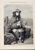 Original Old Antique Print London Almanack Child Waiting For Father 1865 19th