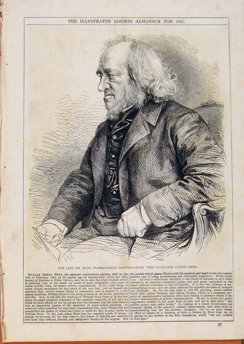 Original Old Antique Print London Almanack Portrait Lat Mr Hunter Artist 1865