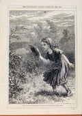 Original Old Antique Print London Almanack Girl And Butterfly 1866 Victorian