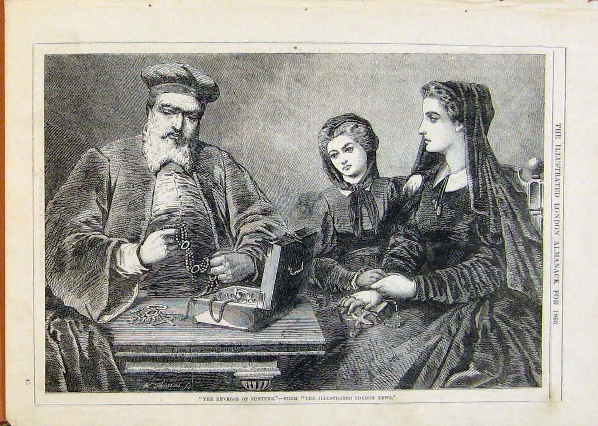 Original Old Antique Print London Almanack The Reverse Fortune 1866 Victorian