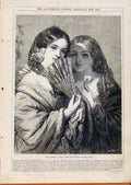 Original Old Antique Print London Almanack The Sisters 1866 19th