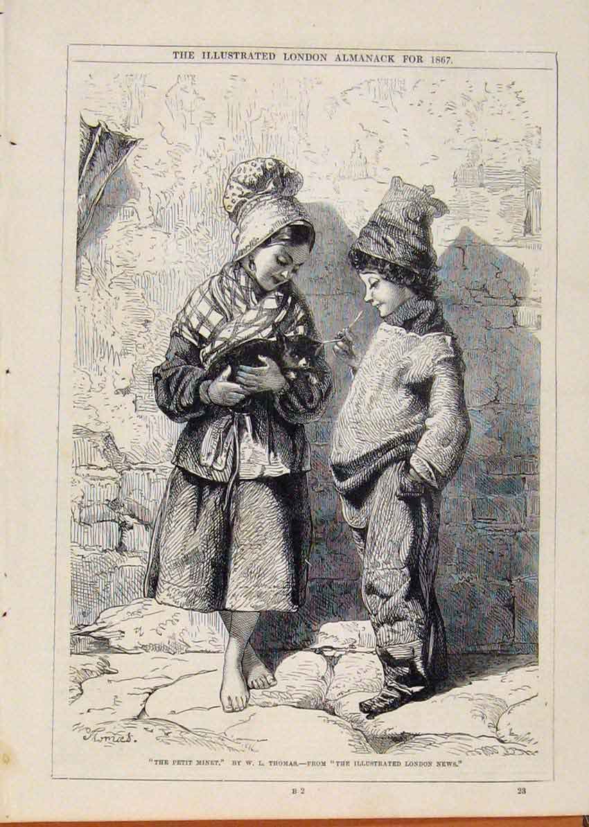 Original Old Antique Print London Almanack Petit Minet By Thomas 1867 Victorian