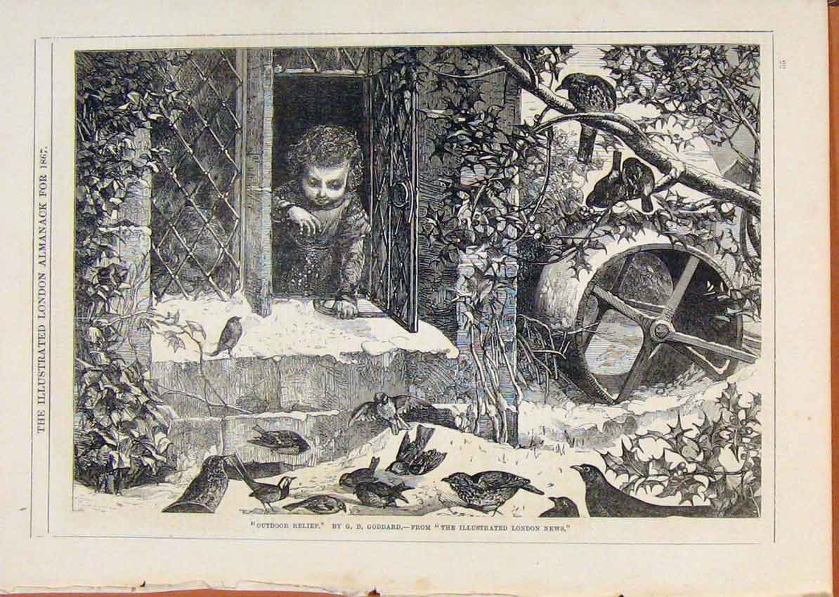 Original Old Antique Print London Almanack Outdoor Relief 1867 19th
