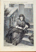 Original Old Antique Print London Almanack Flower Girl 1868 19th