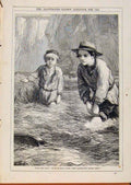 Original Old Antique Print London Almanack Boys And Boat By Thomas 1868 19th