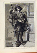 Original Old Antique Print London Almanack Trumpeter By Cattermole 1869 19th