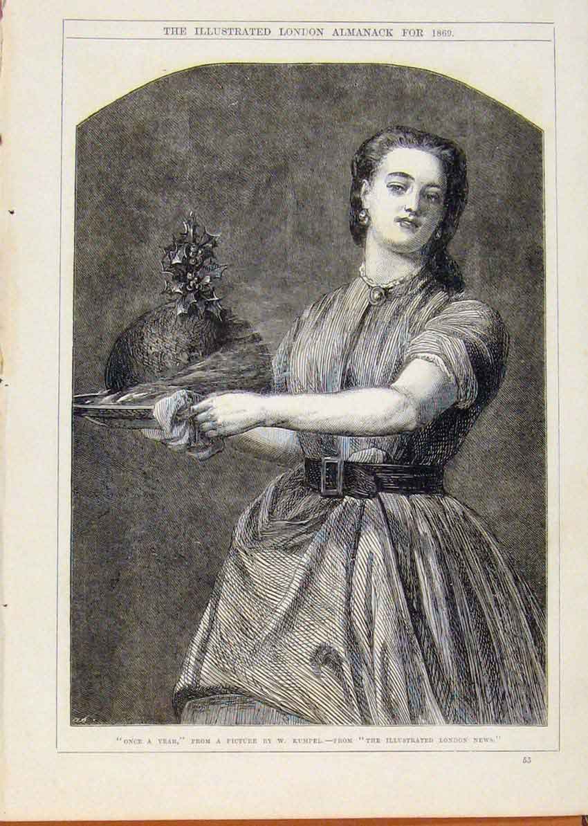 Original Old Antique Print London Almanack Once A Year Kumpel 1869 Victorian