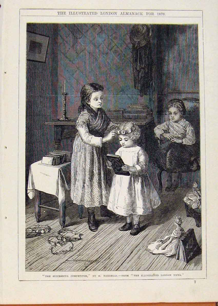 Original Old Antique Print London Almanack Successful Competitor By Dargela 1870