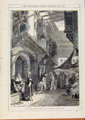Original Old Antique Print London Almanack Bazaar Suex 1870 19th